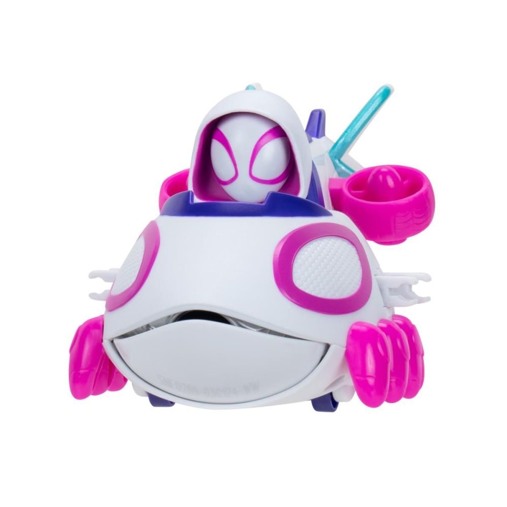 Vehicul cu lansator de sageti si figurina, Spidey and His Amazing Friends, Ghost Spider, Alb