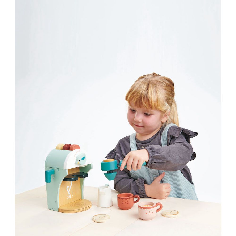 Aparat pentru espresso din lemn, Tender Leaf Toys, Babyccino Machine cu accesorii
