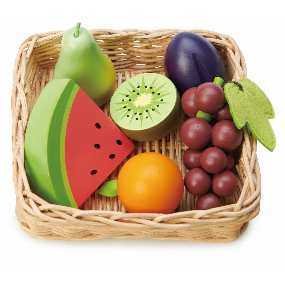 Cos cu fructe din lemn, Tender Leaf Toys, 6 piese