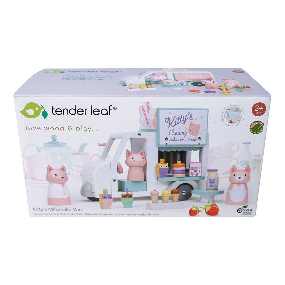 Furgoneta cu milkshake-uri a lui Kitty, din lemn premium, Tender Leaf Toys