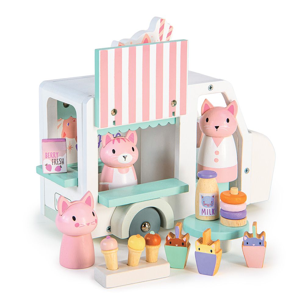 Furgoneta cu milkshake-uri a lui Kitty, din lemn premium, Tender Leaf Toys