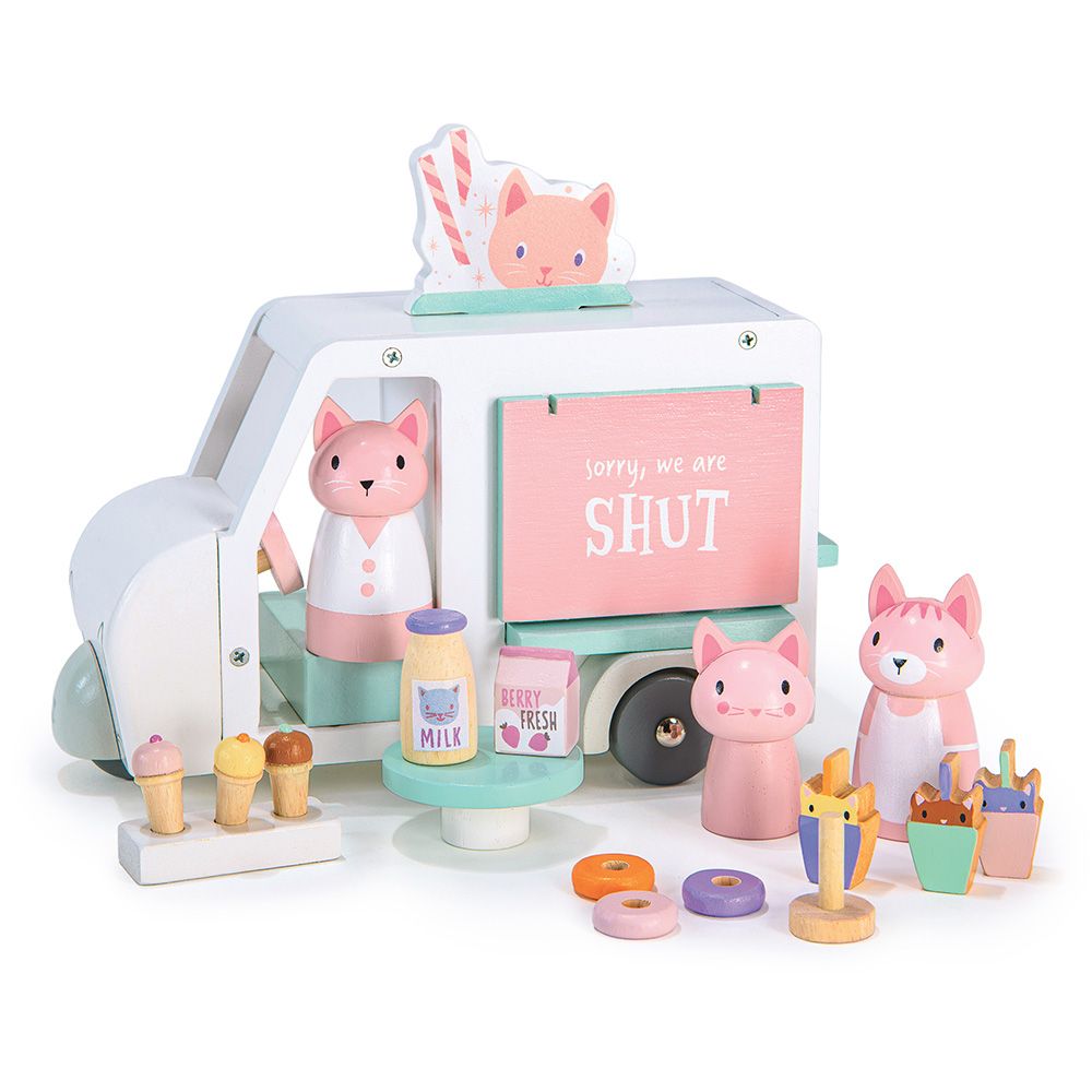 Furgoneta cu milkshake-uri a lui Kitty, din lemn premium, Tender Leaf Toys