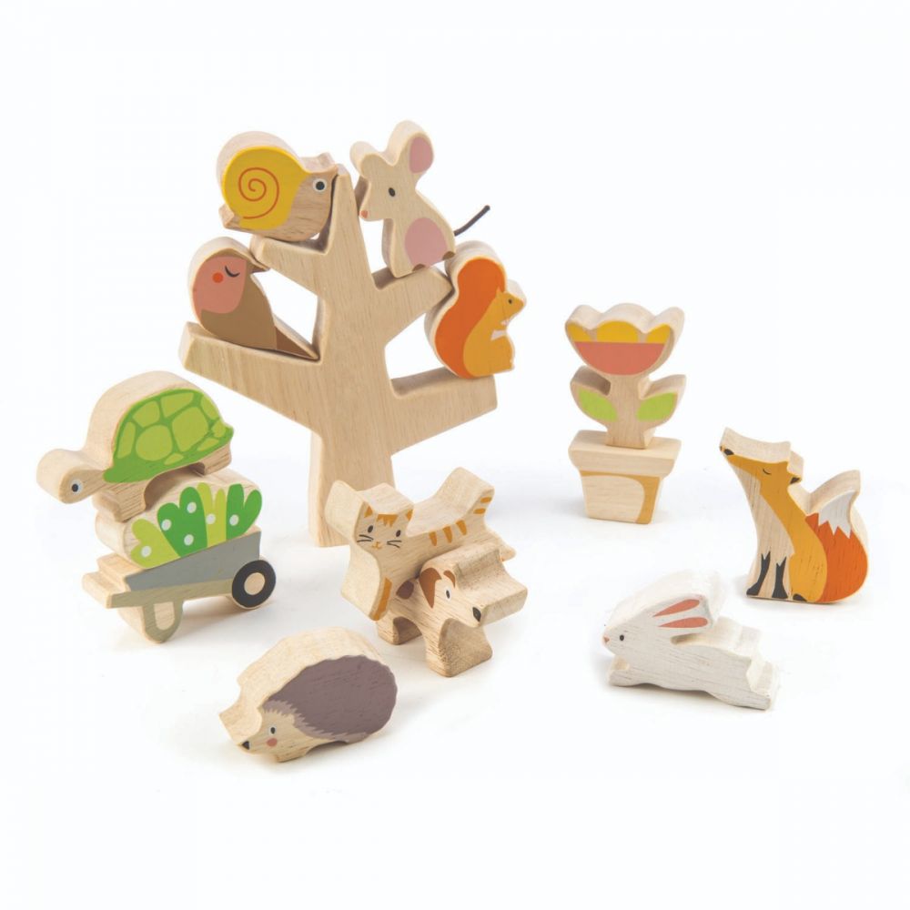 Animalute in copac din lemn, Tender Leaf Toys, 16 piese