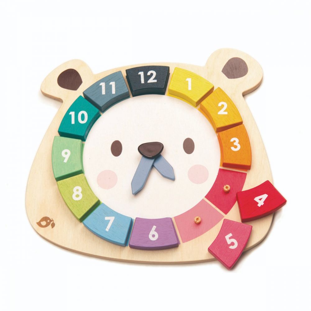 Ceasul Ursul colorat din lemn, Tender Leaf Toys, 12 piese