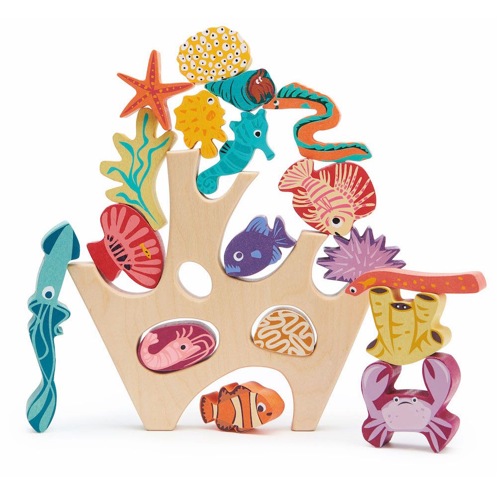 Asezare de corali din lemn, Tender Leaf Toys, 18 piese