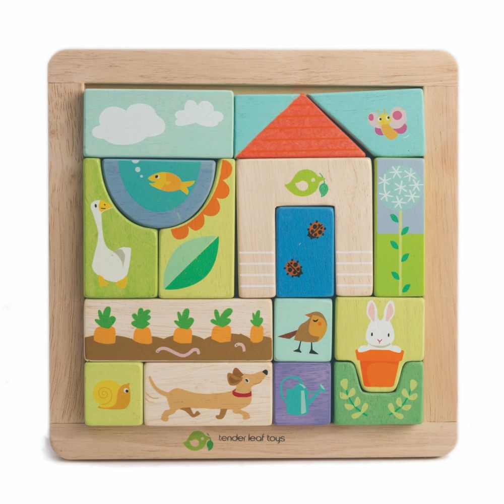 Puzzle educativ din lemn, Tender Leaf Toys, ilustratii din gradina, 17 piese