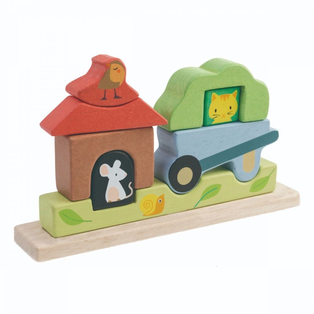 Puzzle 3D magnetic din lemn, Tender Leaf Toys, gradina, 9 piese