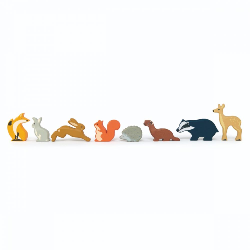Animalutele padurii pe raft din lemn, Tender Leaf Toys, 8 piese