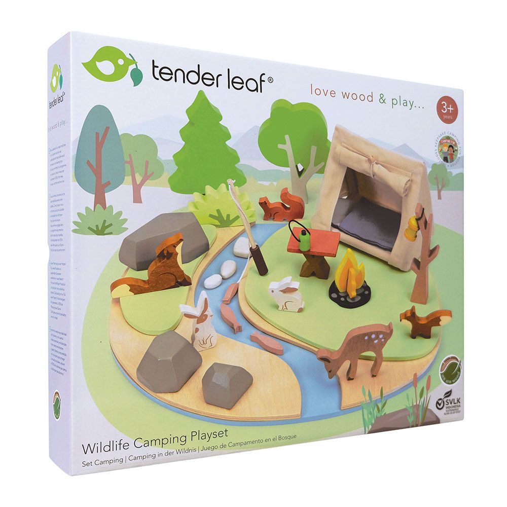 Set de joaca, camping in natura, din lemn premium, Tender Leaf Toys