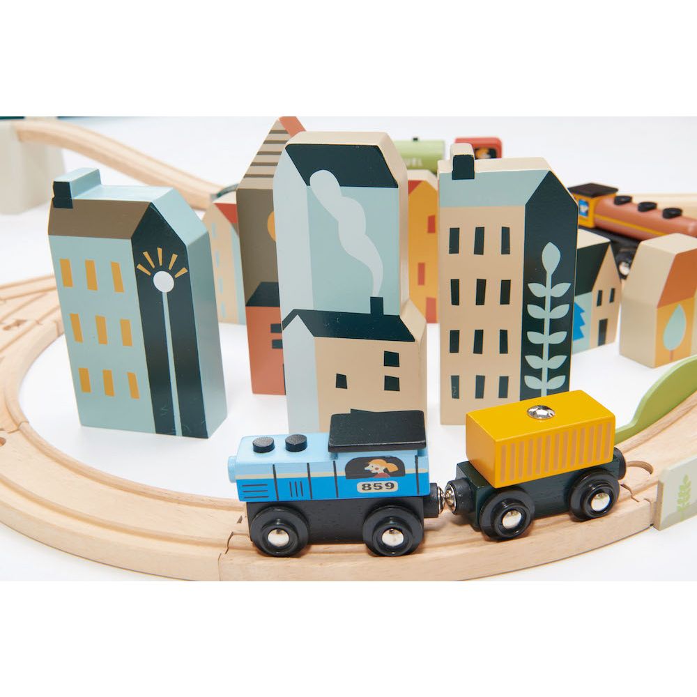 Set de tren cu vedere la munte, Tender Leaf Toys, din lemn premium