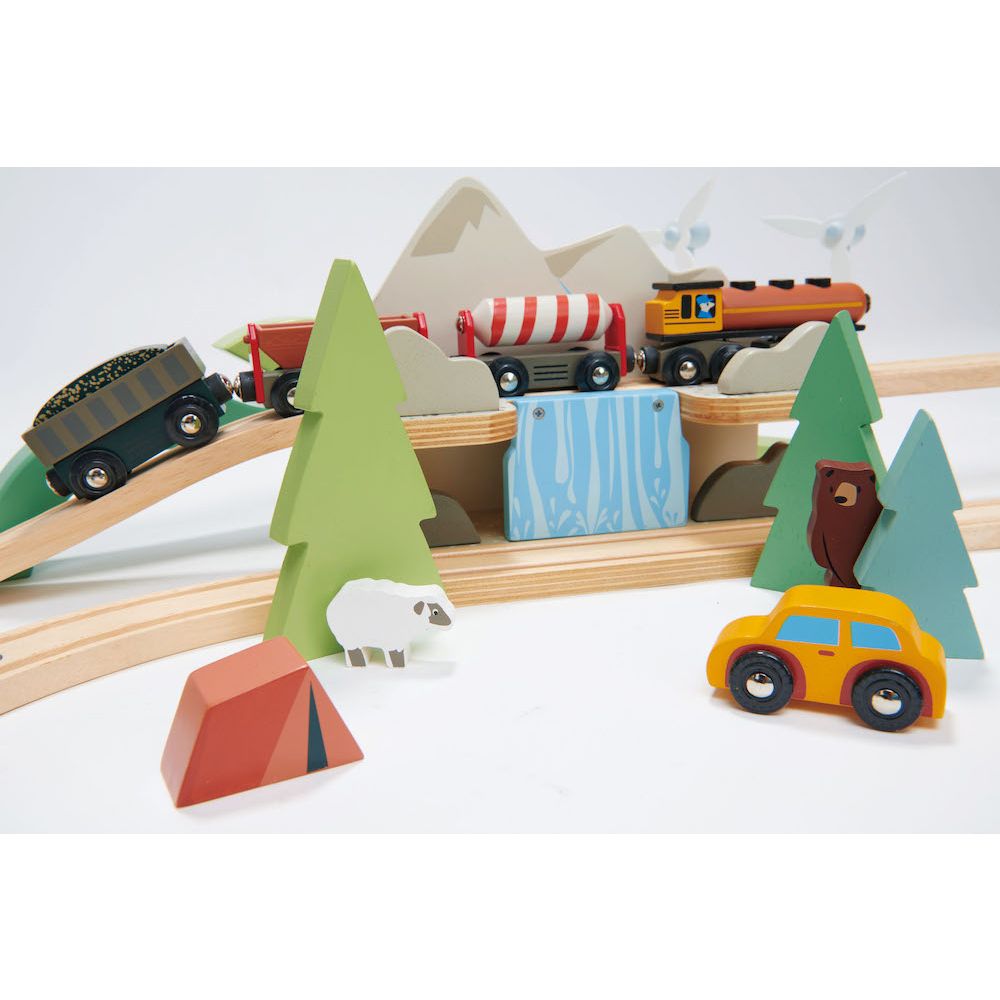 Set de tren cu vedere la munte, Tender Leaf Toys, din lemn premium