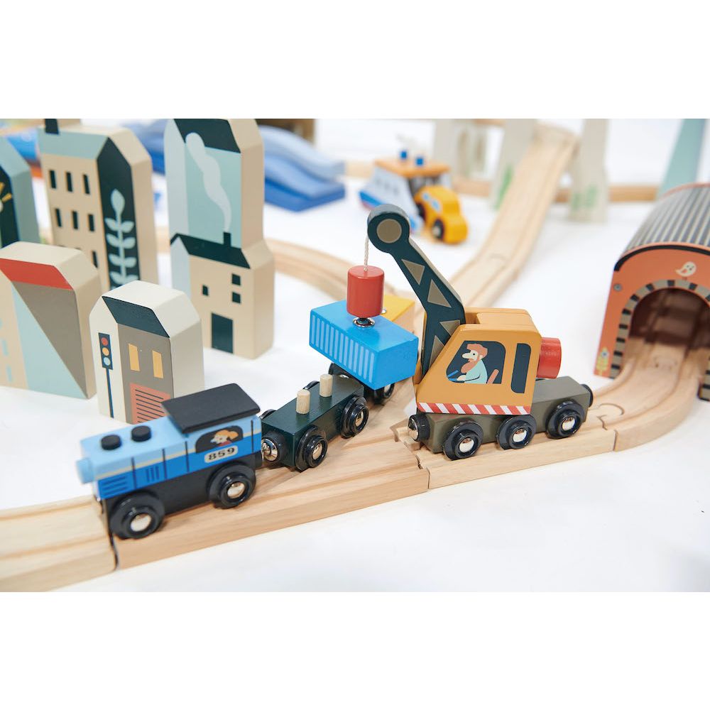 Set de tren cu vedere la munte, Tender Leaf Toys, din lemn premium