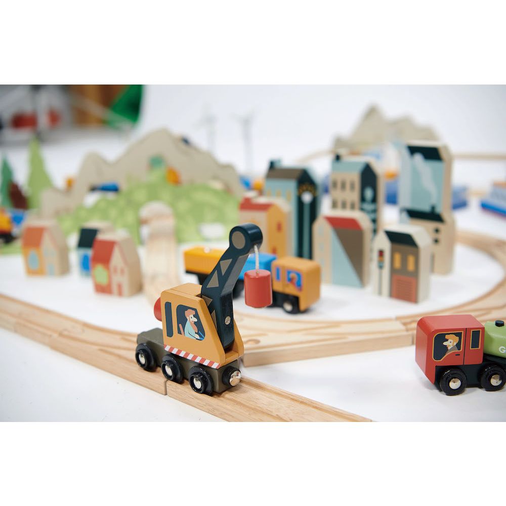 Set de tren cu vedere la munte, Tender Leaf Toys, din lemn premium