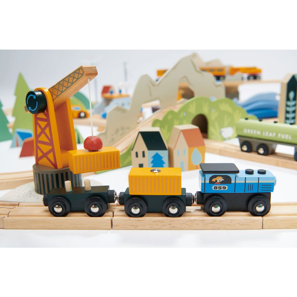 Set de tren cu vedere la munte, Tender Leaf Toys, din lemn premium