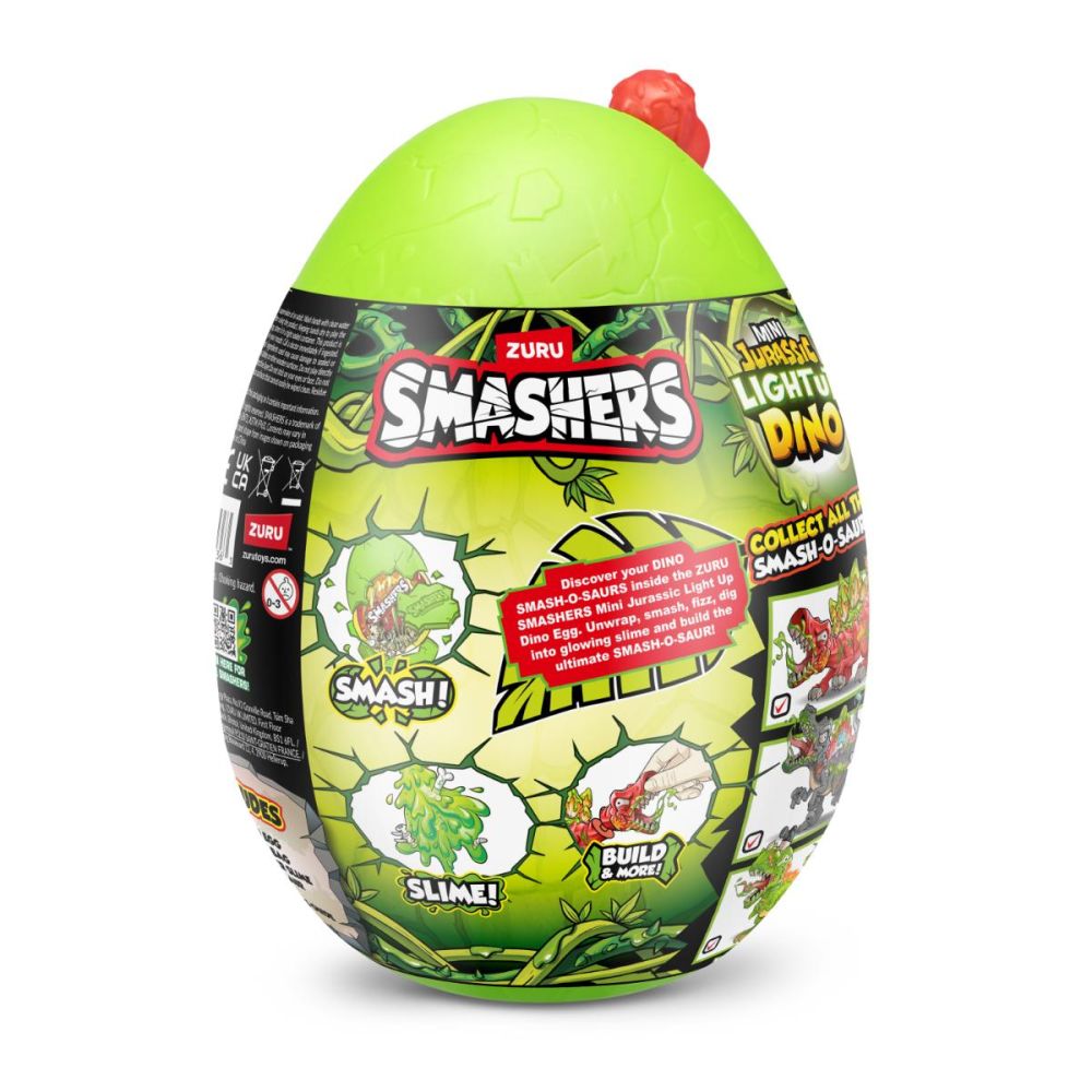 Figurina surpriza in ou, Smashers, Dino Jurassic Light-Up, Rosu