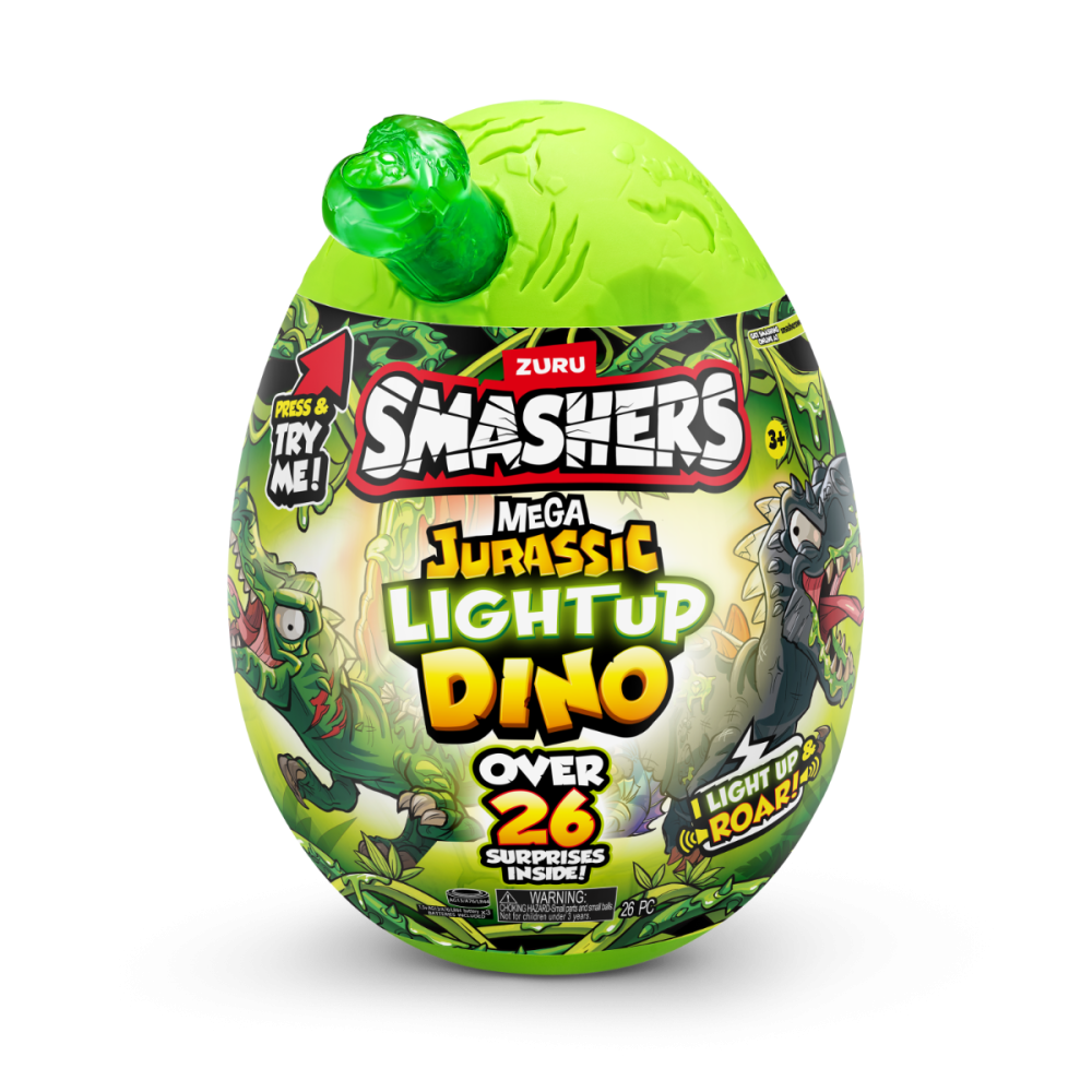 Figurina dinozaur in ou, Smashers, Mega Dino Jurassic Light-Up, Verde, S1