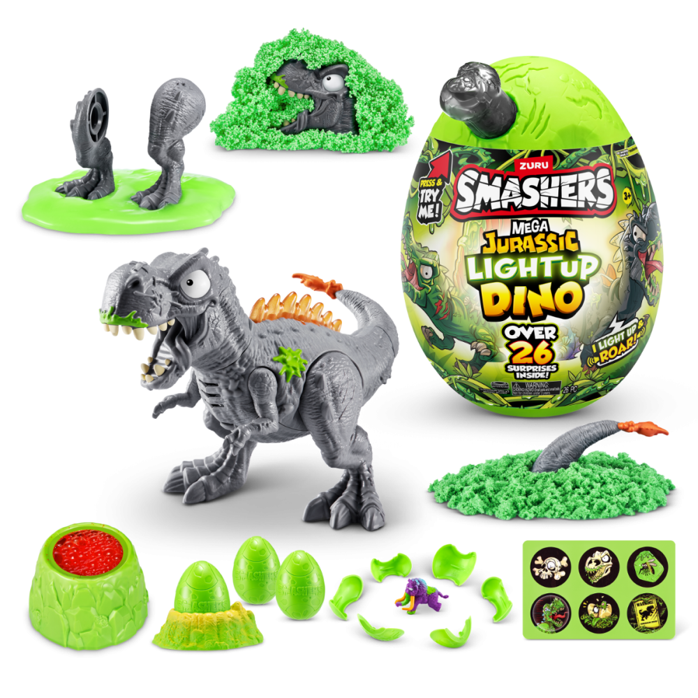 Figurina dinozaur in ou, Smashers, Mega Dino Jurassic Light-Up, Gri, S1