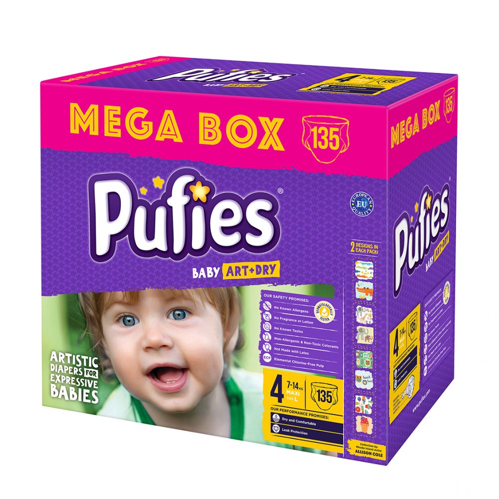 Scutece Pufies Baby ArtDry Mega Box Maxi 4, 135 buc, 7-14 kg