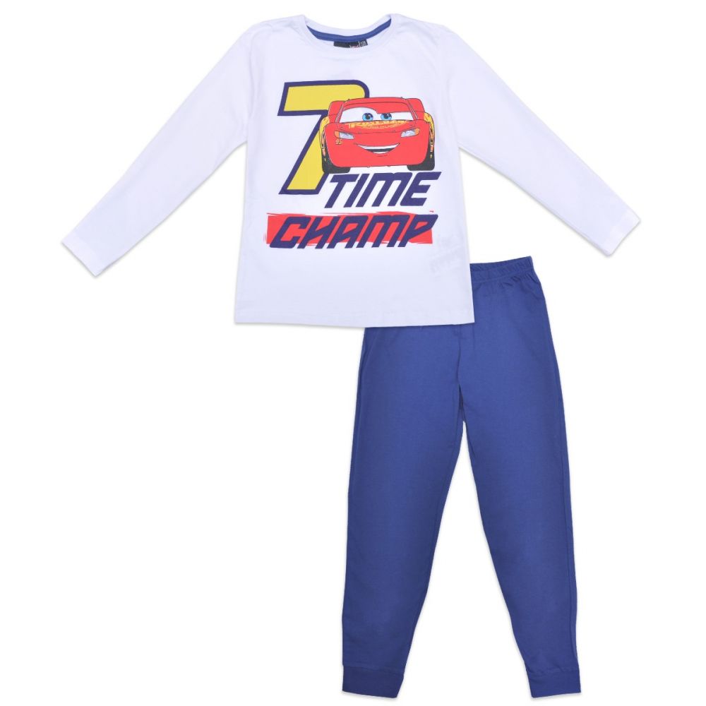 Pijama de baieti cu imprimeu Cars, Time Champ, Alb/Blue