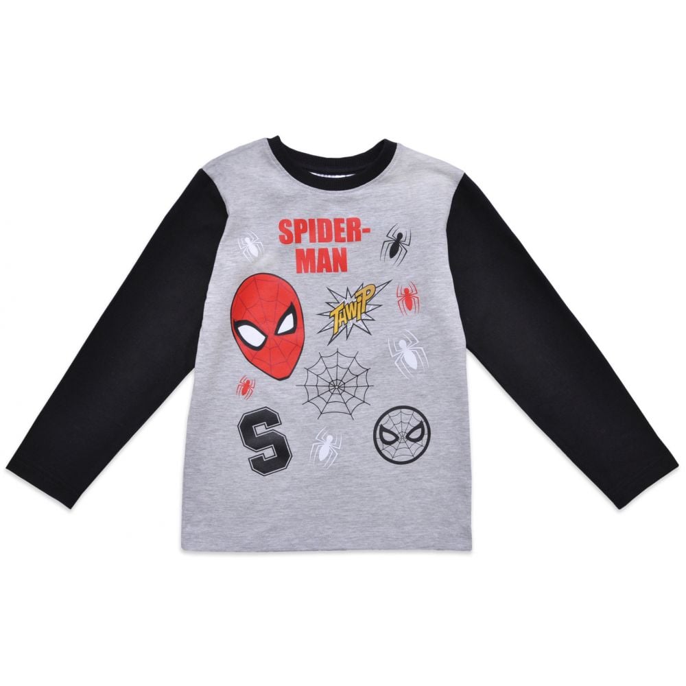 Bluza cu maneca lunga si imprimeu Spiderman, Negru/Gri