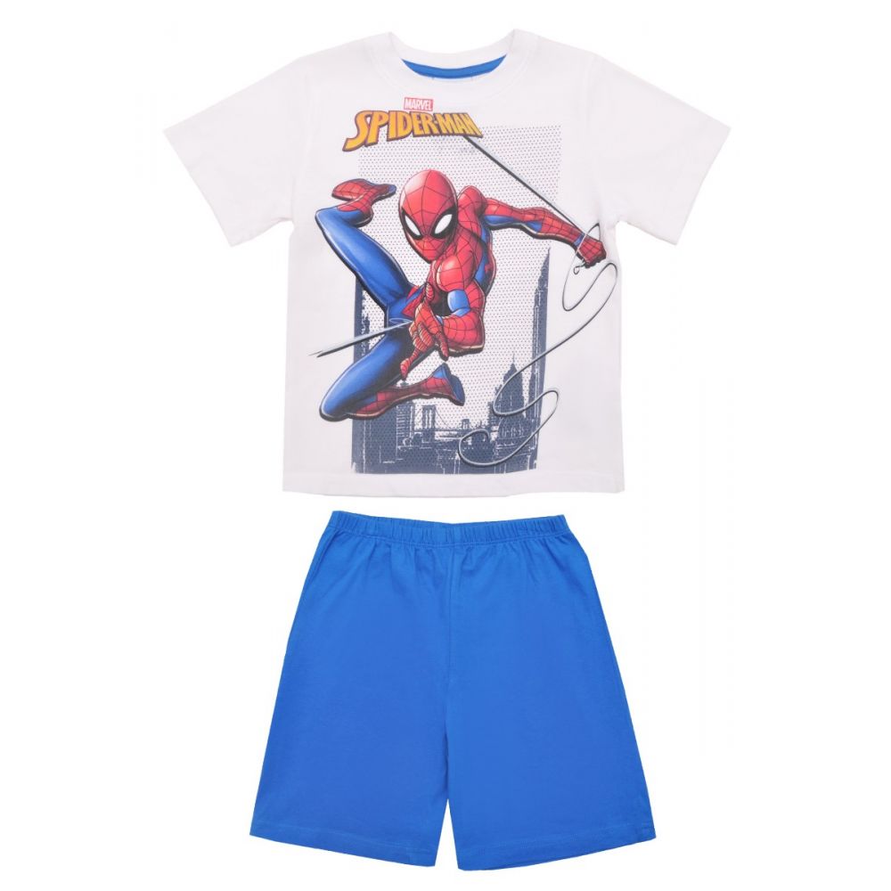 Pijama cu maneca scurta si imprimeu Spiderman, Albastru