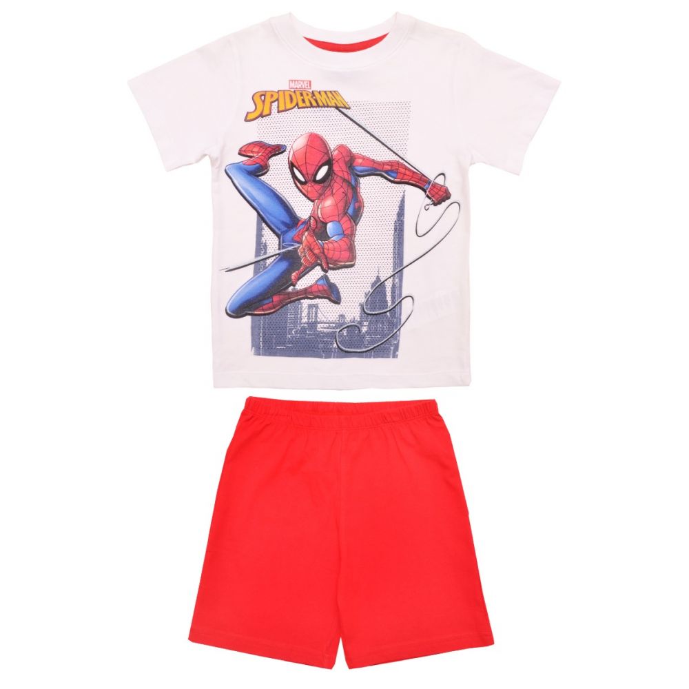 Pijama cu maneca scurta si imprimeu Spiderman, Rosu