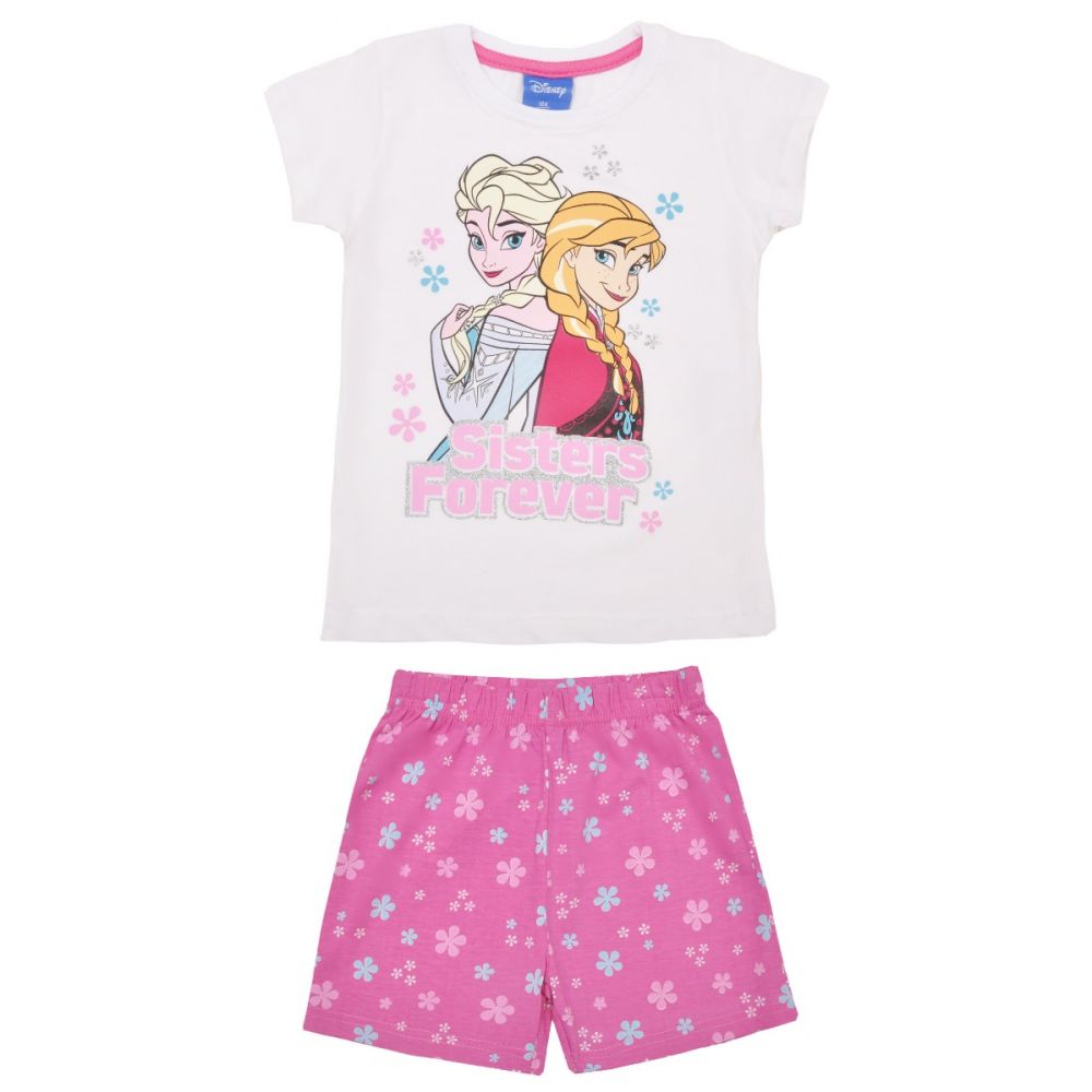 Pijama cu maneca scurta si imprimeu Disney Frozen, Roz
