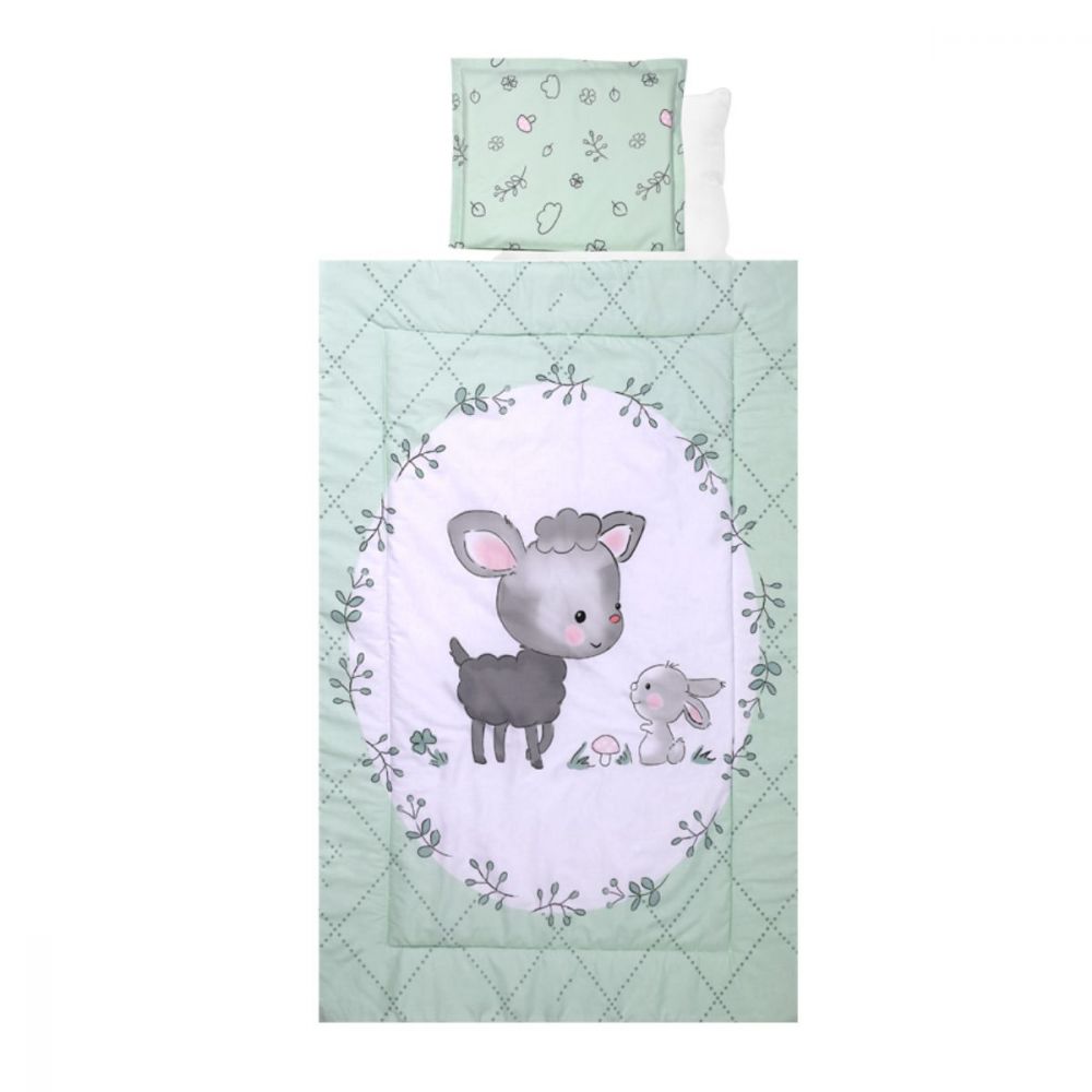 Set lenjerie pat 4 piese, Lorelli, din bumbac ranforce, Lamb Green