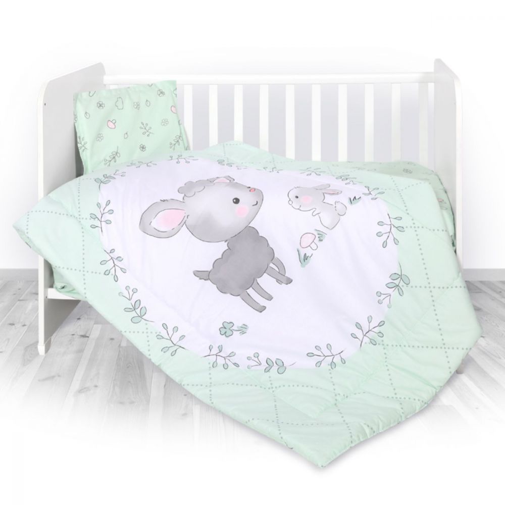 Set lenjerie pat 4 piese, Lorelli, din bumbac ranforce, Lamb Green