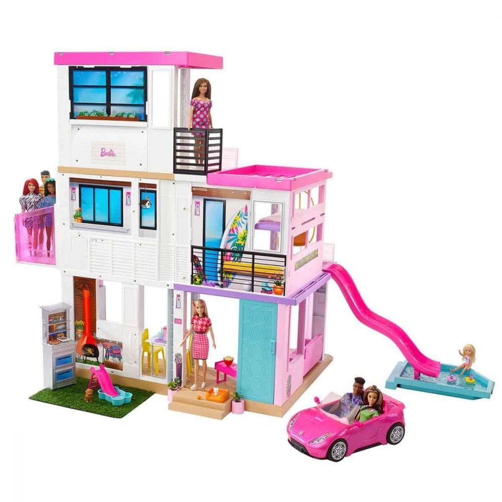 Set Casa de papusi Barbie Dreamhouse (114 cm) cu piscina, tobogan, lift, lumini si sunete