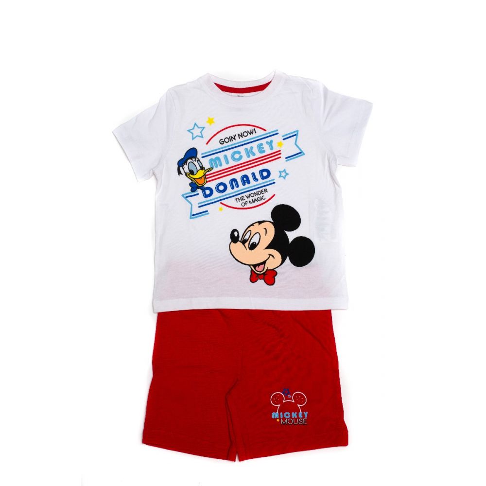 Pijama cu imprimeu frontal Disney Mickey, Donald, Rosu