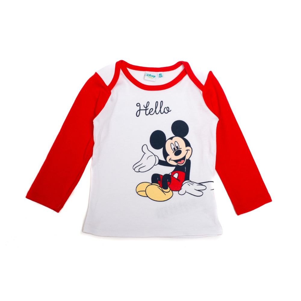 Tricou cu maneca lunga si imprimeu Disney Mickey Mouse, Hello, Rosu