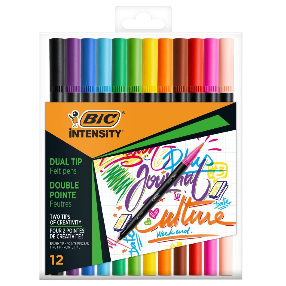Set 12 markere de colorat cu dublu varf, Bic, Intensity