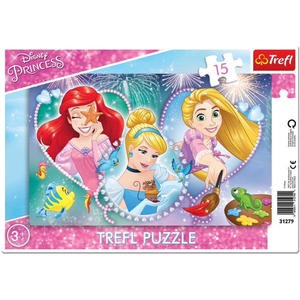 Puzzle Trefl 15 piese in rama, Trei printese zambitoare, Disney Princess