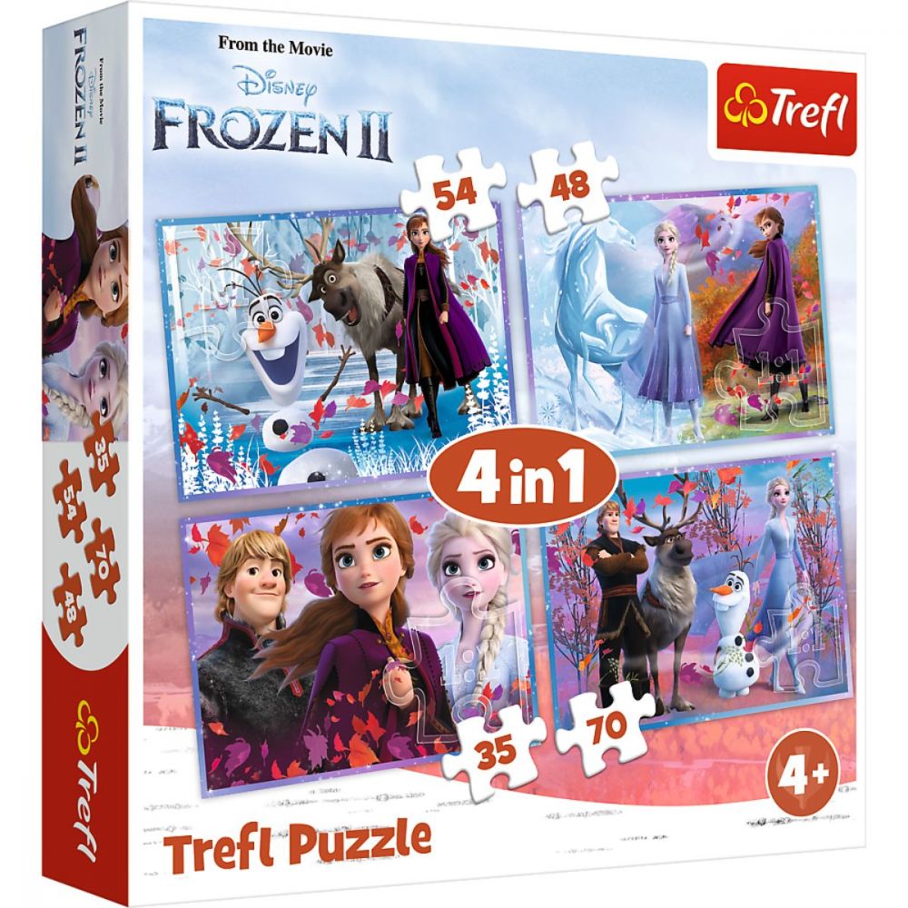 Puzzle 4 in 1, Trefl, Calatorie in necunoscut, Disney Frozen 2 (35, 48, 54 si 70 piese)