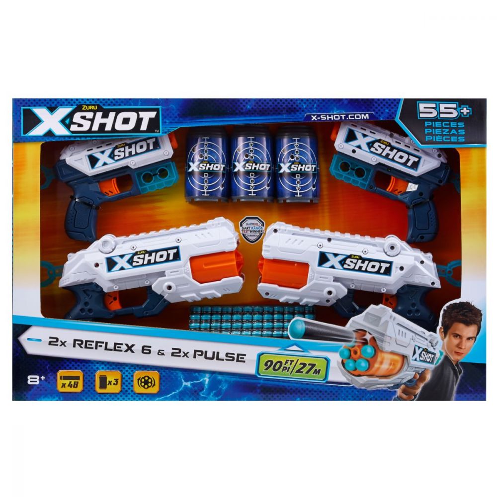 Set X-Shot Combo Pack cu 2 Blaster Reflex si 2 Blaster Kickback