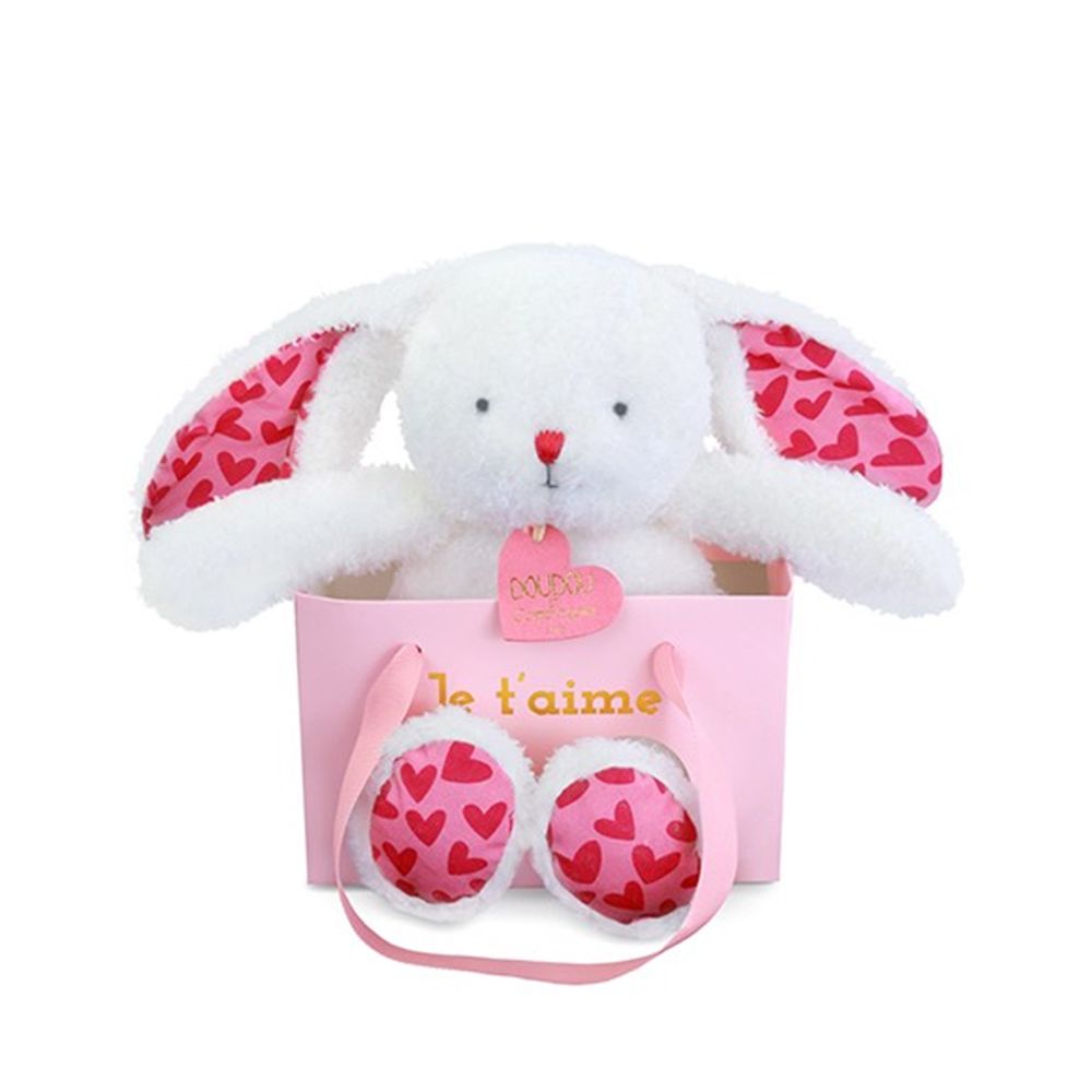 Jucarie de plus in punga cadou, Doudou, Iepuras, Te iubesc, 25 cm