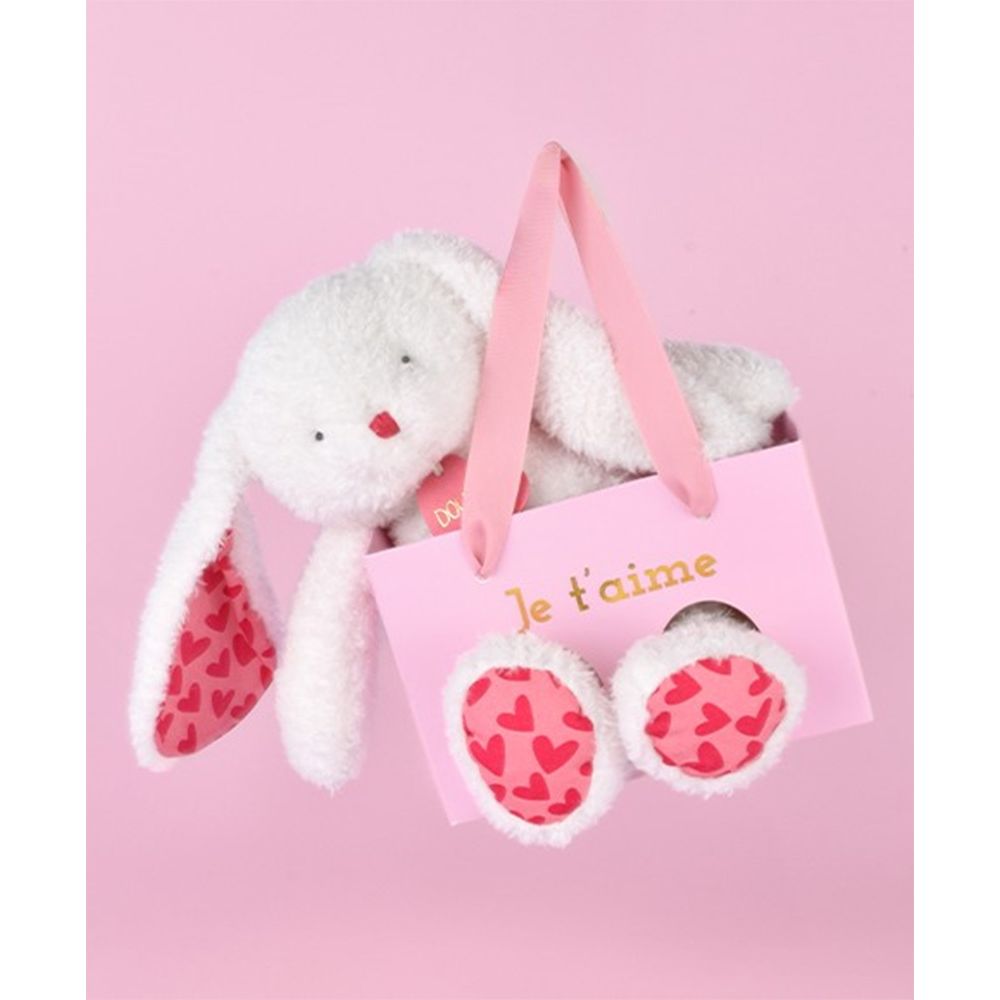 Jucarie de plus in punga cadou, Doudou, Iepuras, Te iubesc, 25 cm