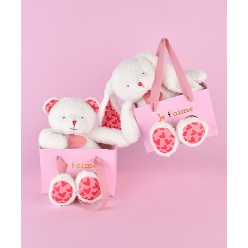 Jucarie de plus in punga cadou, Doudou, Iepuras, Te iubesc, 25 cm