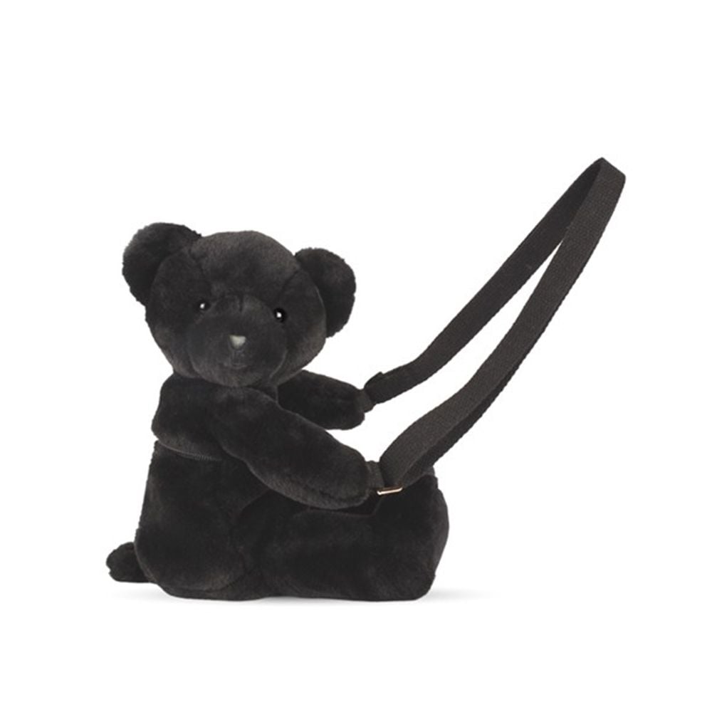 Jucarie de plus, Doudou, Ursulet, geanta crossbody, Negru, 30 cm