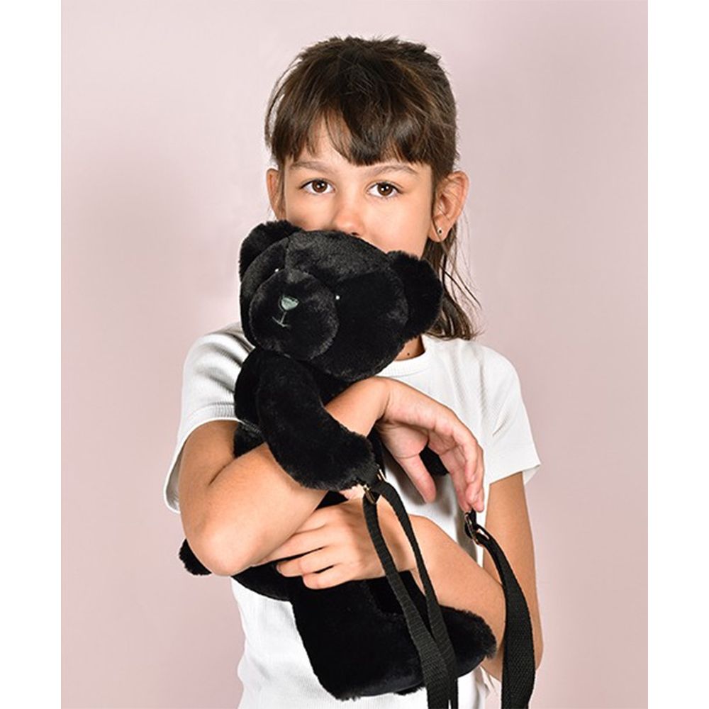 Jucarie de plus, Doudou, Ursulet, geanta crossbody, Negru, 30 cm