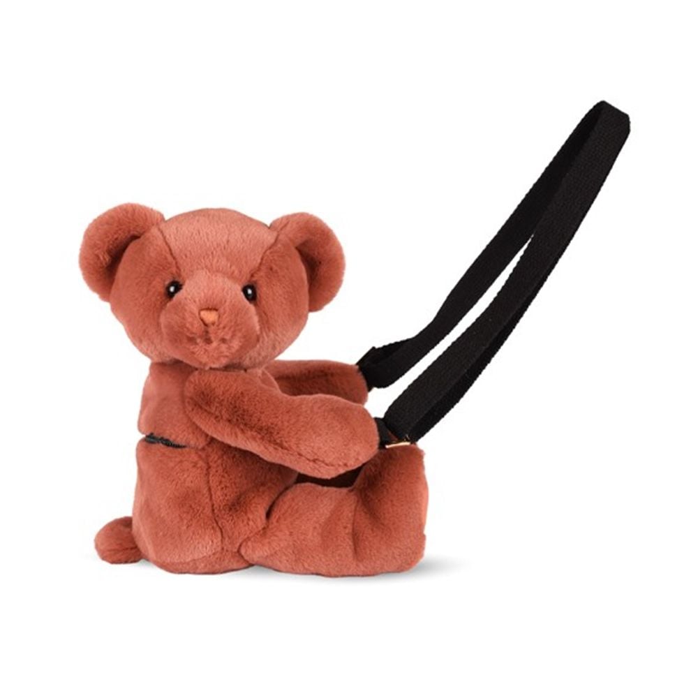 Jucarie de plus, Doudou, Ursulet, geanta crossbody, Teracota, 30 cm