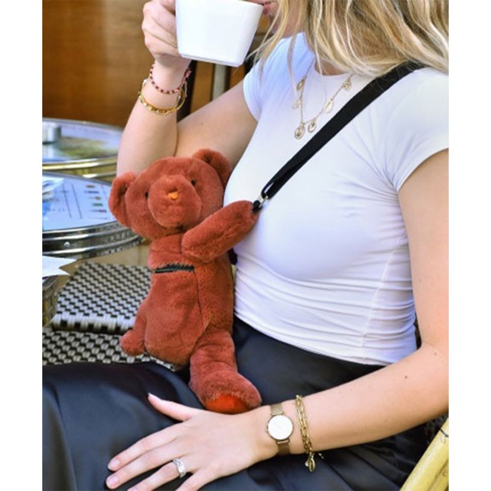 Jucarie de plus, Doudou, Ursulet, geanta crossbody, Teracota, 30 cm