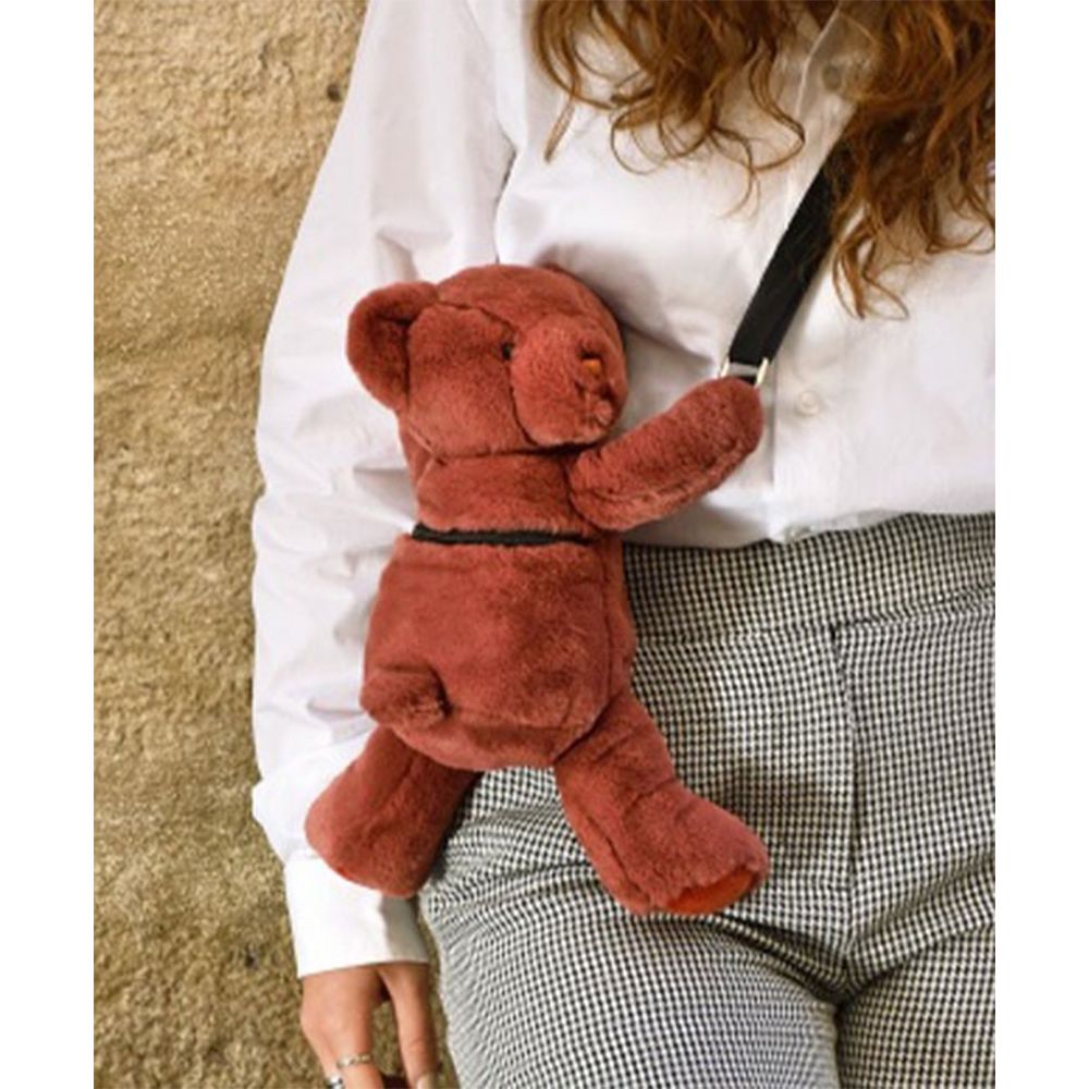 Jucarie de plus, Doudou, Ursulet, geanta crossbody, Teracota, 30 cm