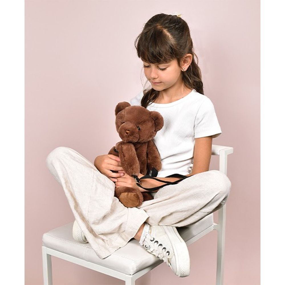 Jucarie de plus, Doudou, Ursulet, geanta crossbody, Maro, 30 cm