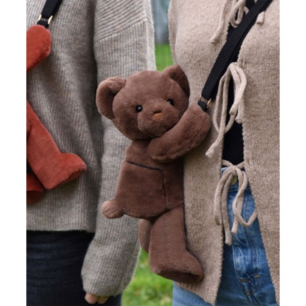Jucarie de plus, Doudou, Ursulet, geanta crossbody, Maro, 30 cm