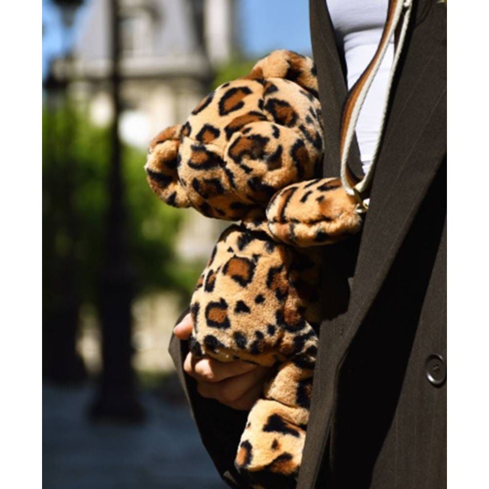 Jucarie de plus, Doudou, Ursulet, geanta crossbody, Leopard, 30 cm