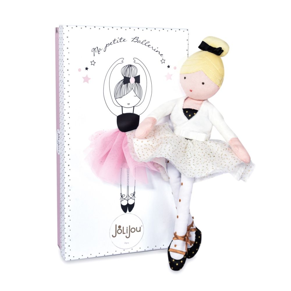 Papusa balerina din material textil, Jolijou, Anais, 35 cm, Alb