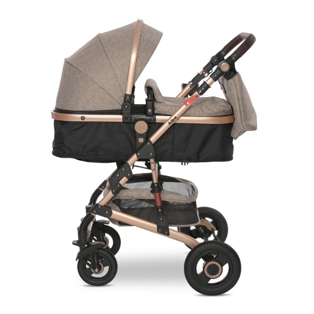 Carucior transformabil, Lorelli Alba Premium, set adaptori pentru cosulet auto inclus, Pearl Beige
