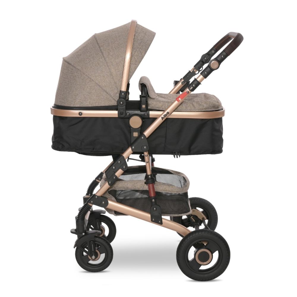 Carucior transformabil, Lorelli Alba Premium, set adaptori pentru cosulet auto inclus, Pearl Beige